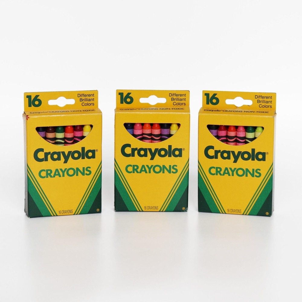 NEW Lot of 3 Vintage Crayola Crayons Box of 16 Binney & Smith 1990 Unused